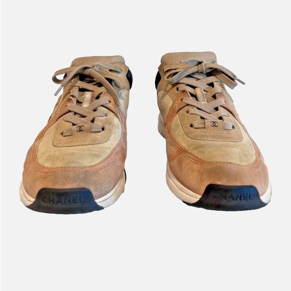 Chanel Pink and Tan Suede CC Sneakers - Picture 2 of 6